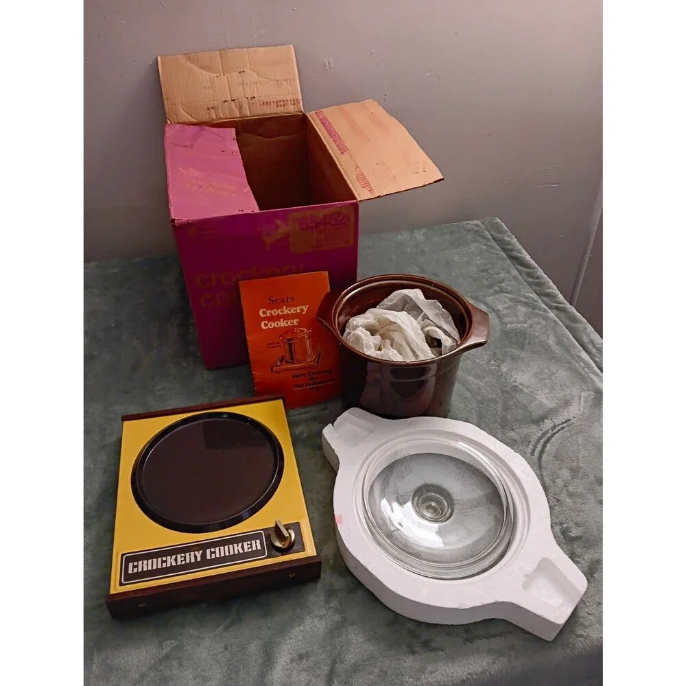NOS Vintage Sears 4 Qt Crockery Cooker 377.654500 Box Manual Never Used